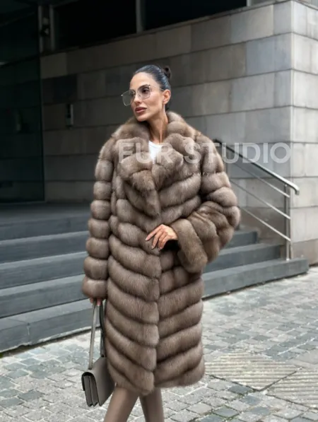Пальто из меха куницы цвет Tortora - фото 0