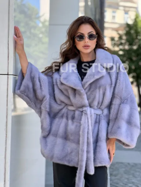 Норковое пончо из меха голубой норки - фото 0