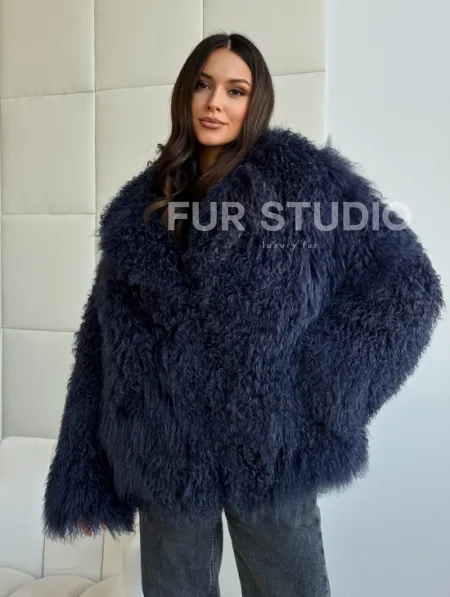 Шуба из ламы - цвет джинс - фото 6