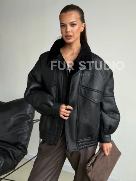 Черная натуральная дубленка из овчины - фото 0