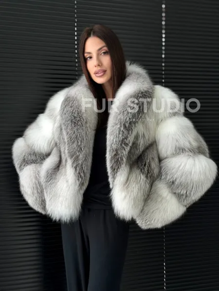 Шуба из меха арктической лисы - белая - фото 10
