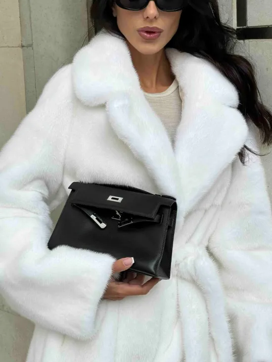 Белая норковая шуба мех SAGA  - английский воротник - фото 4