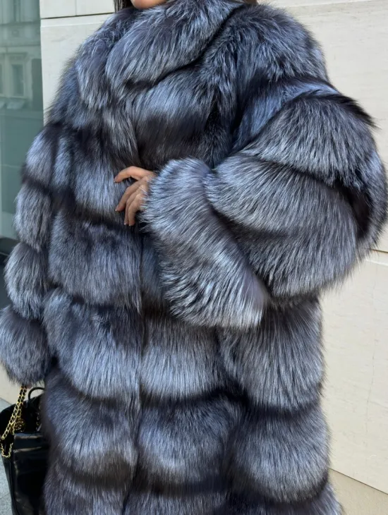 Шуба натуральная из чернобурки стойка воротник - фото 1