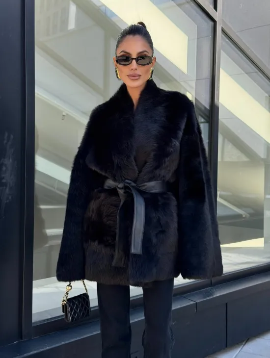 Двухсторонняя черная шуба-дублёнка из итальянской  тосканы - фото 8