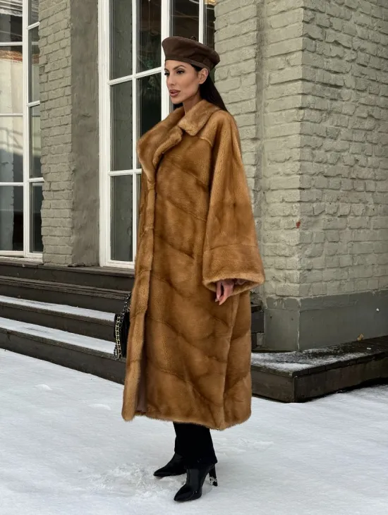 Женское меховое пальто оверсайз, стиль - Бохо из скандинавской норки GOLD - фото 9