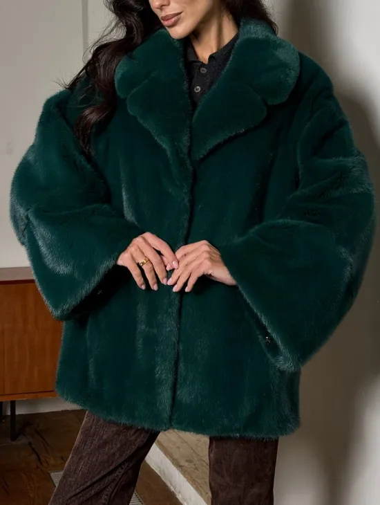 Изумрудная укороченная норковая шуба с английским воротником - фото 1