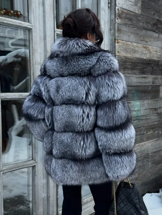 Шикарный полушубок из чернобурки Premium collection, английский воротник - фото 6