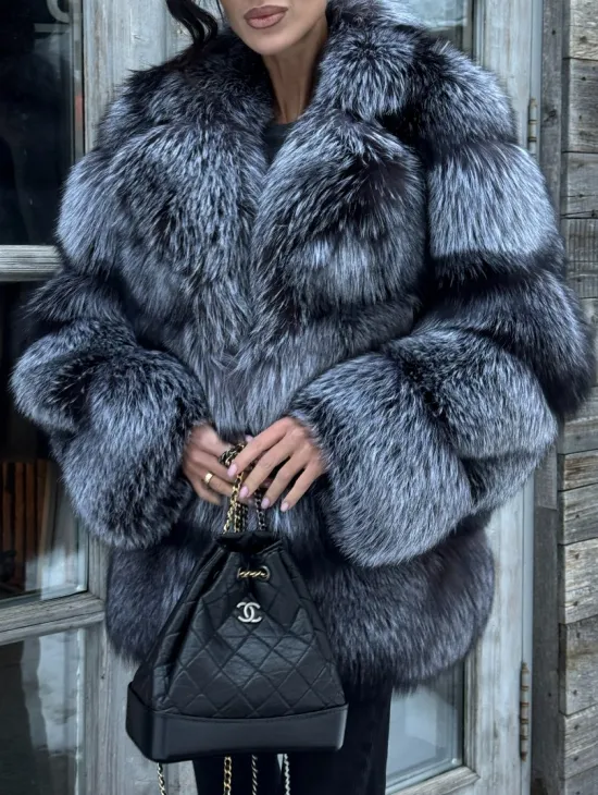 Шикарный полушубок из чернобурки Premium collection, английский воротник - фото 2