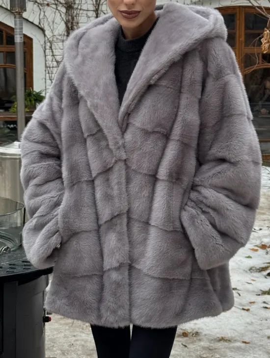 Полушубок норковый с капюшоном - фото 1