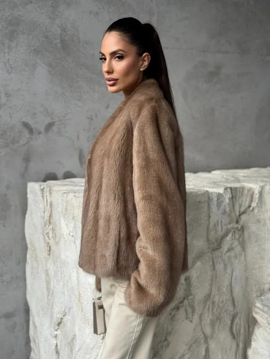 Кроп - жакет из норки Pastel с воротником V-образным 60 см - фото 10