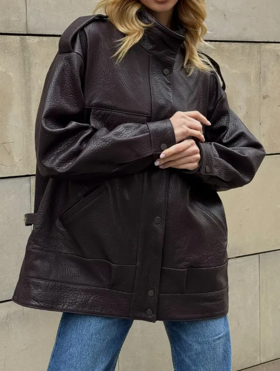 Кутка - бомбер оверсайз из натуральной кожи в стиле Y2K - фото 2