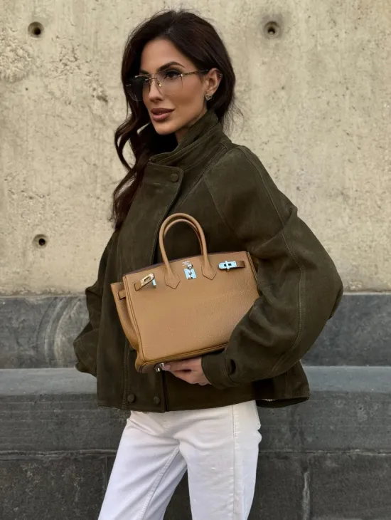 Женский замшевый блейзер - стойка воротник - фото 7