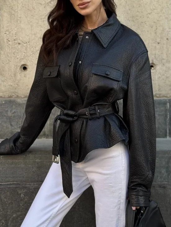 Красивая черная кожаная куртка - рубашка из кожи Joomba - фото 3