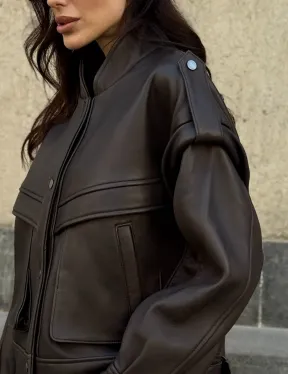 Кожаная коричневая куртка Retro Vintage - фото 3