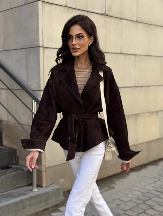 Жакет - куртка из замшевой кожи LUX с поясом - фото 11