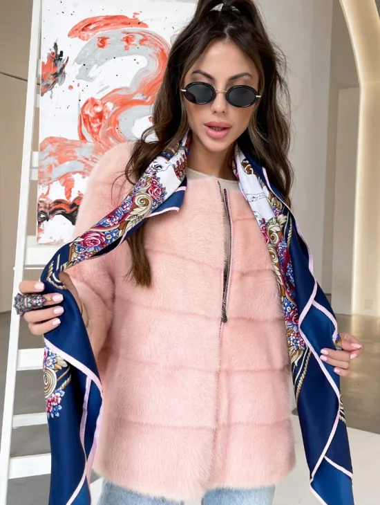 Норковая кофта на молнии в цвете сакура - фото 0