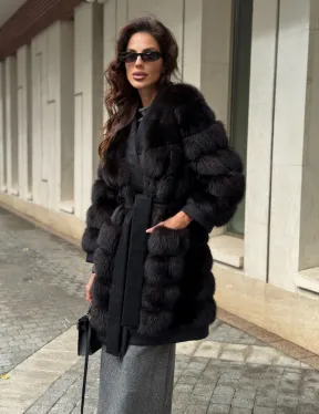 Пальто из куницы с отделкой кашемира - фото 8