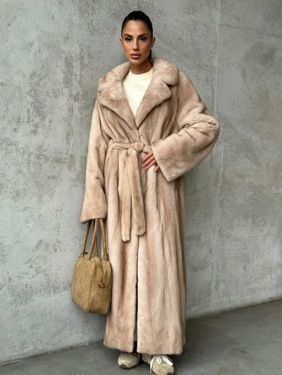 Длинная норковая шуба пастель - фото 10