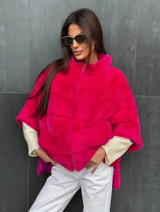 Норковая кофта на молнии - фуксия - фото 0