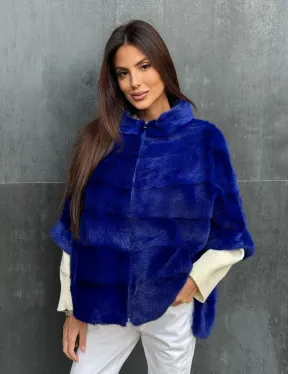 Синяя норковая кофта на молнии - фото 0