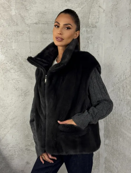 Норковая жилетка - графит - фото 6