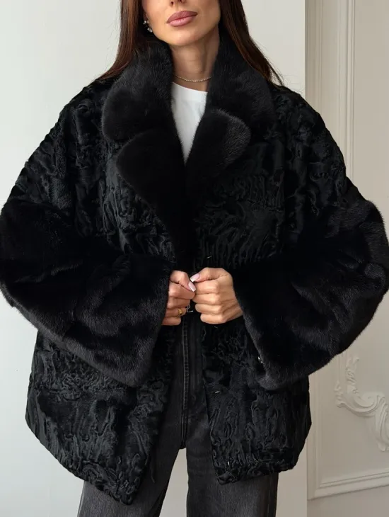 Полушубок из каракуля с норкой - фото 3
