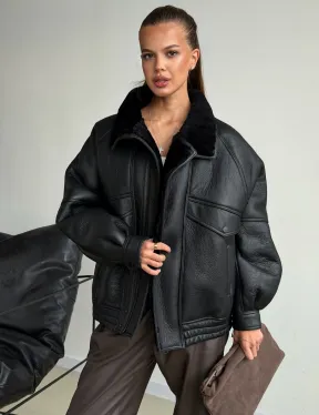 Черная натуральная дубленка из овчины - фото 0