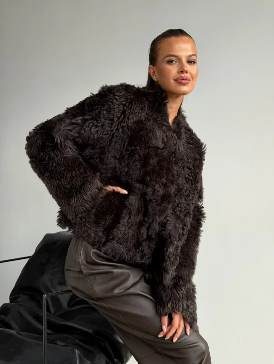 Дубленка кроп-топ из овчины калган - фото 7