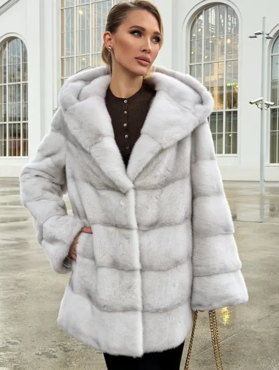 Белая норковая шуба с капюшоном - автоледи - фото 4