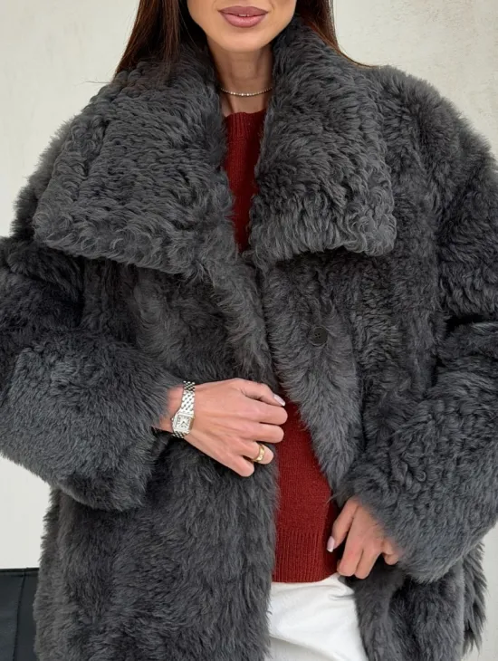 Серая дубленка из тиградо - фото 3