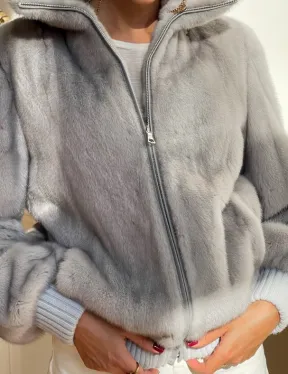 Светлая норковая куртка - бомбер - фото 1