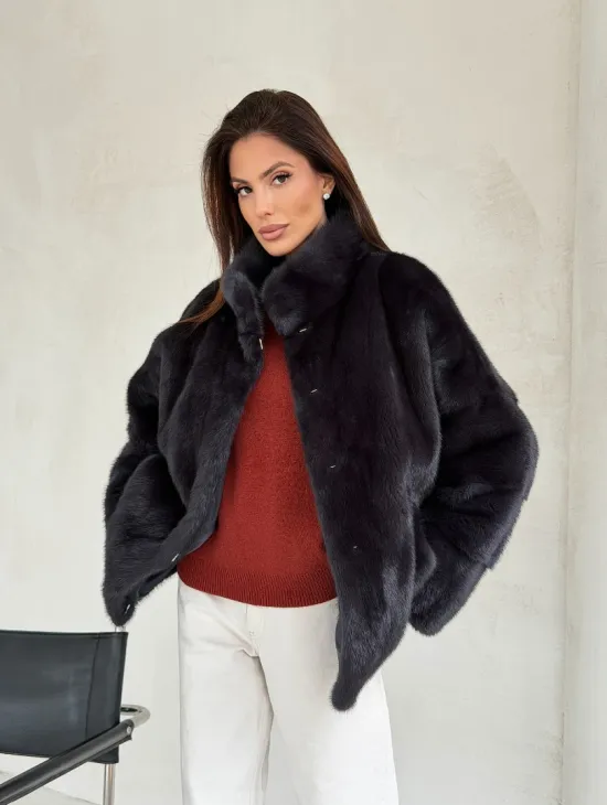 Норковый полушубок графит - стойка воротник - фото 11