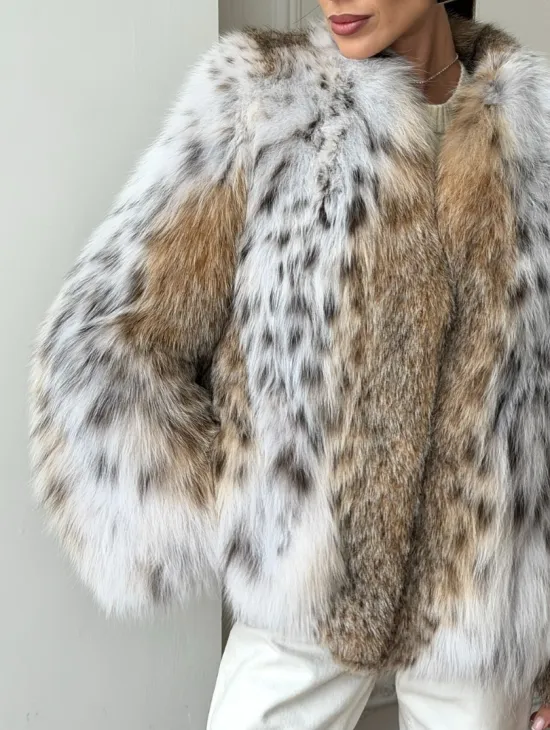 Шуба из натурального меха рыси - фото 1