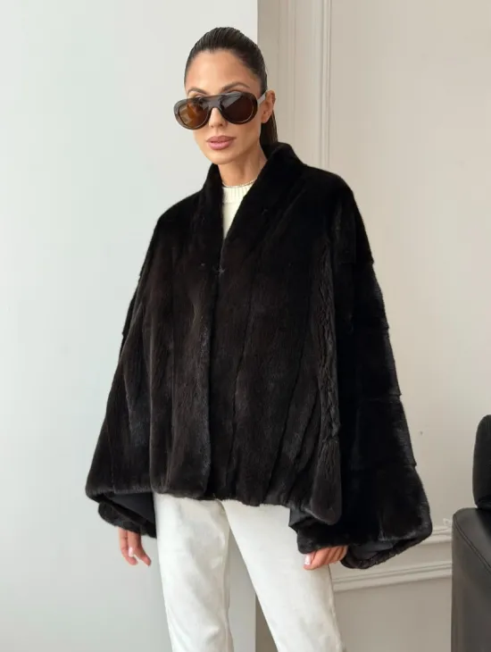Короткая норковая шуба - пончо - фото 7