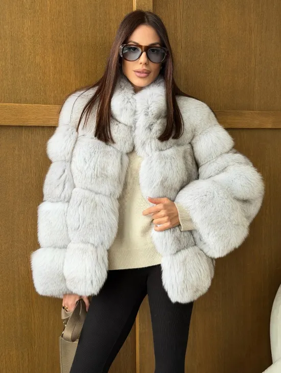 Шуба из натурального песца - стойка воротник - фото 4