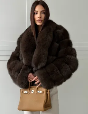 Полушубок-кроп из песца с шалевым воротником - фото 6