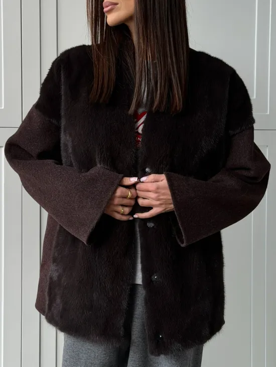 Женское полупальто с мехом норки - фото 2