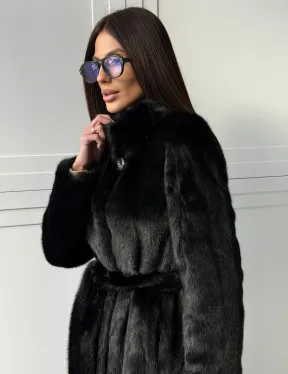 Черная норковая шуба - воротник стойка - фото 3