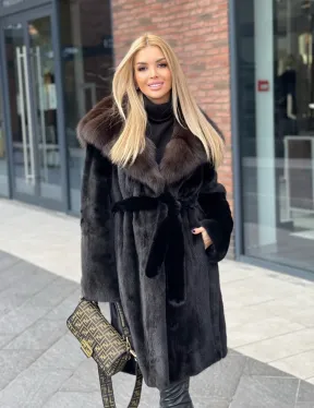 Норковая шуба с капюшоном из меха соболя  седена 1/2 - фото 1