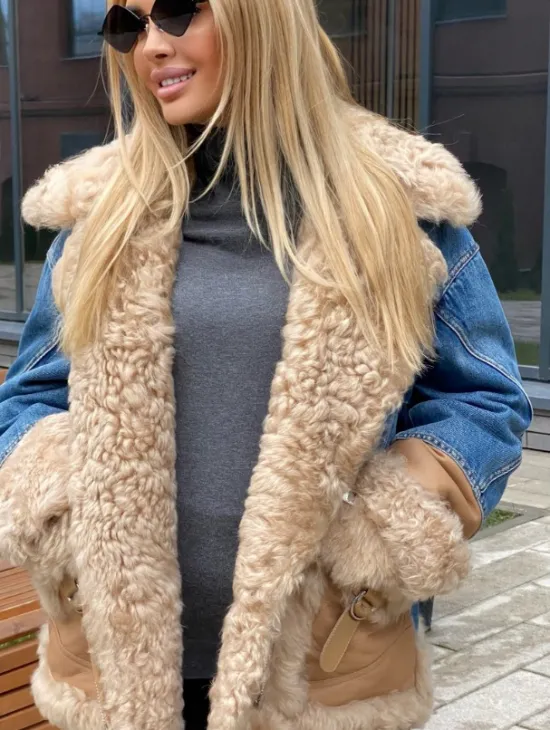 Куртка джинсовая с отделкой из натуральной овчины - фото 3