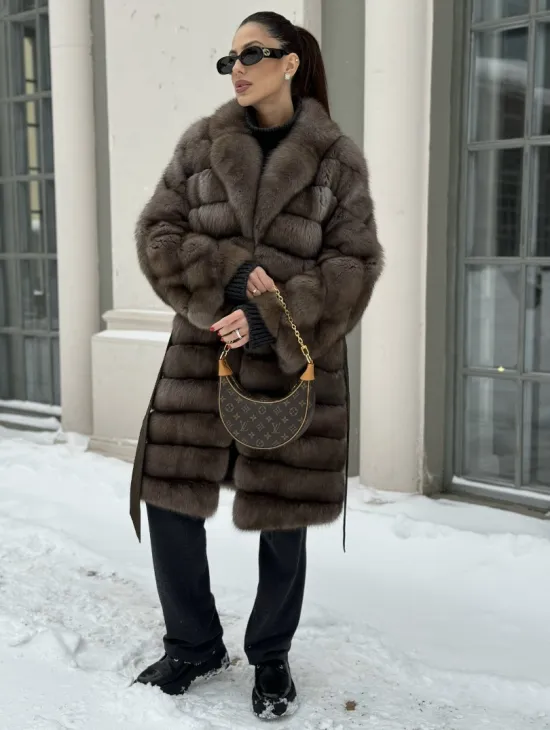 Шуба из меха соболя цвет Тортор  седина 1/2 - фото 1