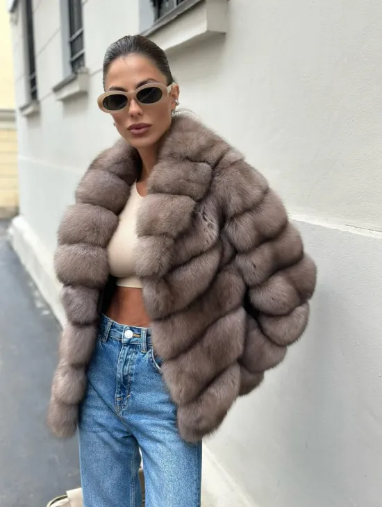 Шуба из меха соболя в оттенке торторо - фото 3