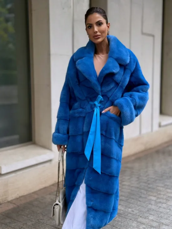 Шуба халат из меха норки - цвет электрик - фото 0