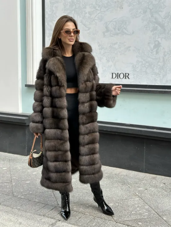 Изысканное пальто из баргузинского соболя с английским воротником седина 1/2 - фото 3