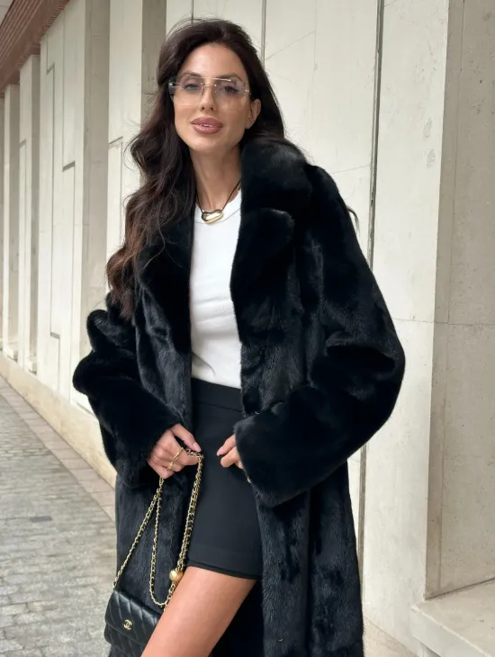 Черная норковая шуба NAFA MINK с поясом в пол - фото 2